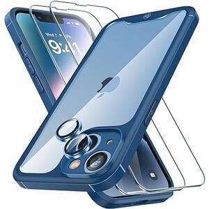 NIB  6.7" iPhone 14 PLUS BLUE Case w/ Lens and Tempered Glass Protector